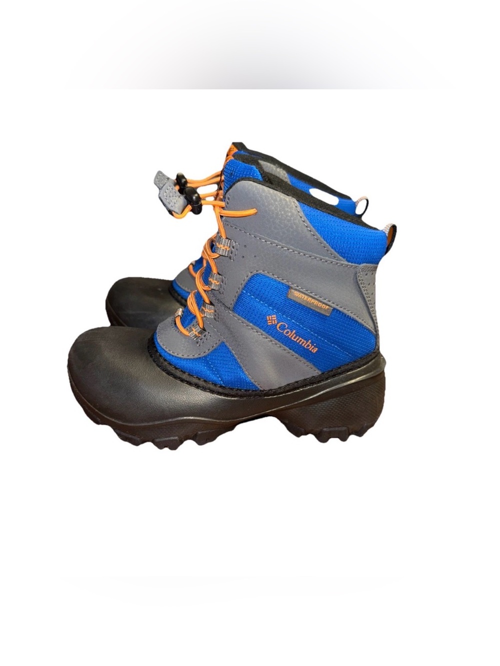 COLUMBIA Youth Boys Size 2 Rope Tow III Waterproof Boots Blue Gray Slip On Comfy